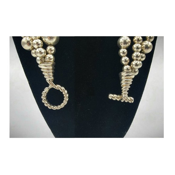 Tiffany & Co. Sterling Silver Triple Torsade Necklace 3-Strand Bead Ball Toggle - Picture 3 of 8